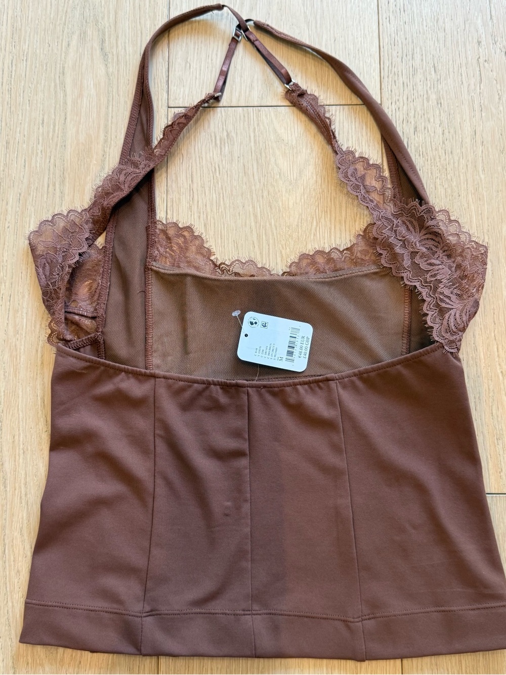 Free People Intimately Looking Good Cami Brown Lace Trim Top Open Back Size M - Picture 6 of 7